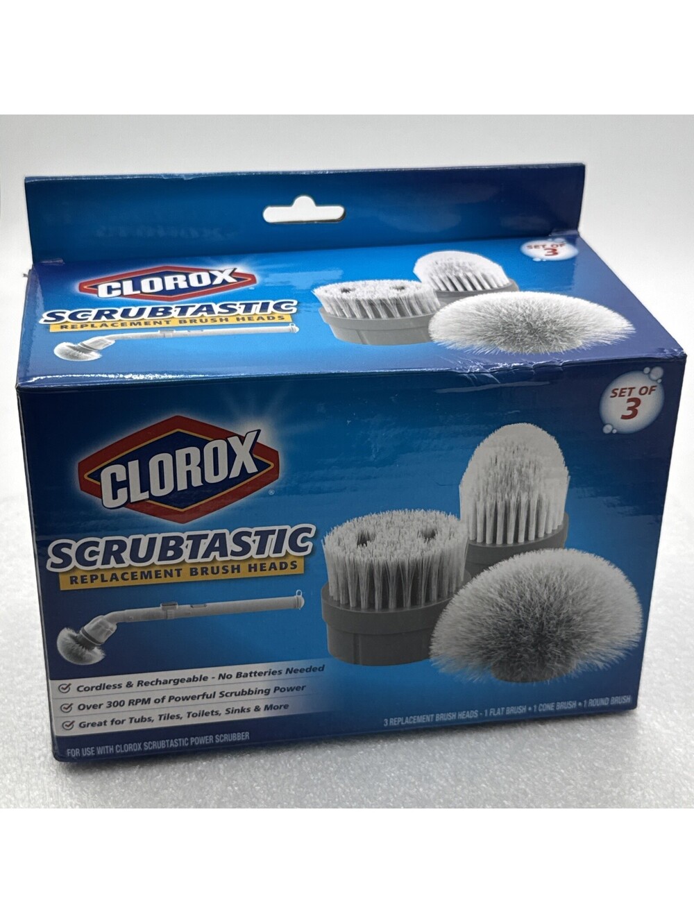 Clorox Scrubtastic Set of 3 Replacement Brush Heads Flat, Cone, Round 2017